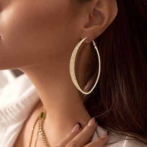 Gold Rhinestone Embellished Oval Hoop Earrings